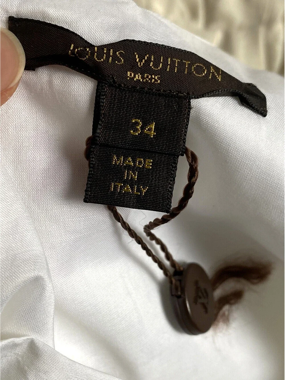 NWOT Louis Vuitton FR-34 Vintage White LV Logo Bow Cotton Top Blouse Italy